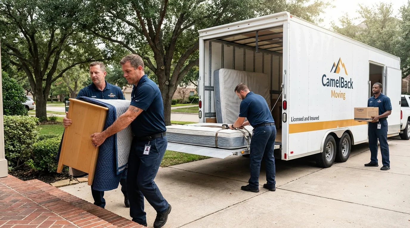 Crew loading residential truck for cross-state move from Horseshoe Bend, AR
